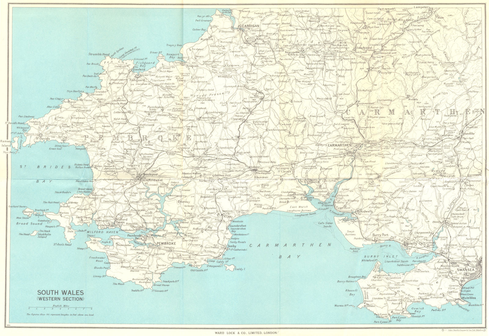 SOUTH WEST WALES Pembrokeshire Carmarthenshire Swansea Gower 1963 old map